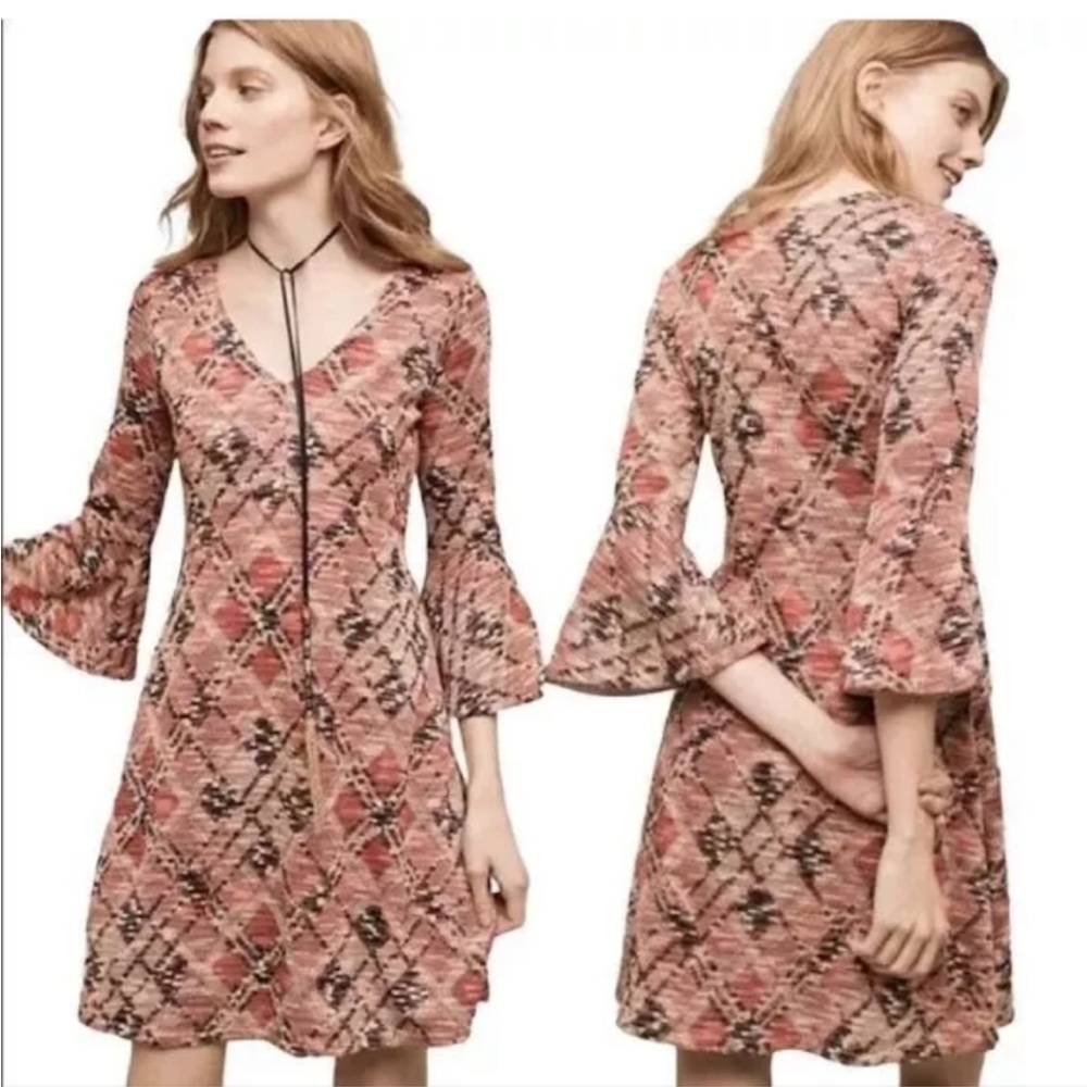 Maeve by Anthropologie Erina Bell Sleeves Knit Dress. Red’s and Black. Medium